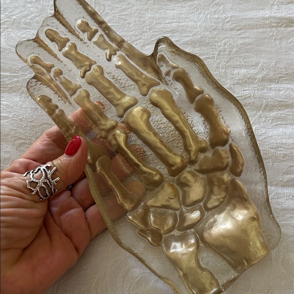 Dish Skeleton Hand Glass Halloween Candy